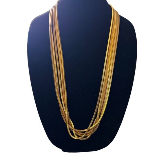 Ingrid Cusson gold snake chain 5 strand multi layer long necklace 35" vintage - Picture 5 of 10